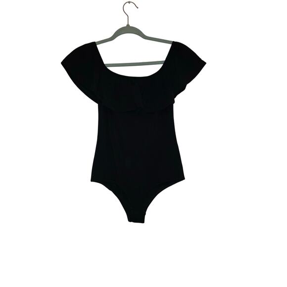 J.Crew Off Shoulder Ruffle Black Bodysuit Small - Picture 1 of 7